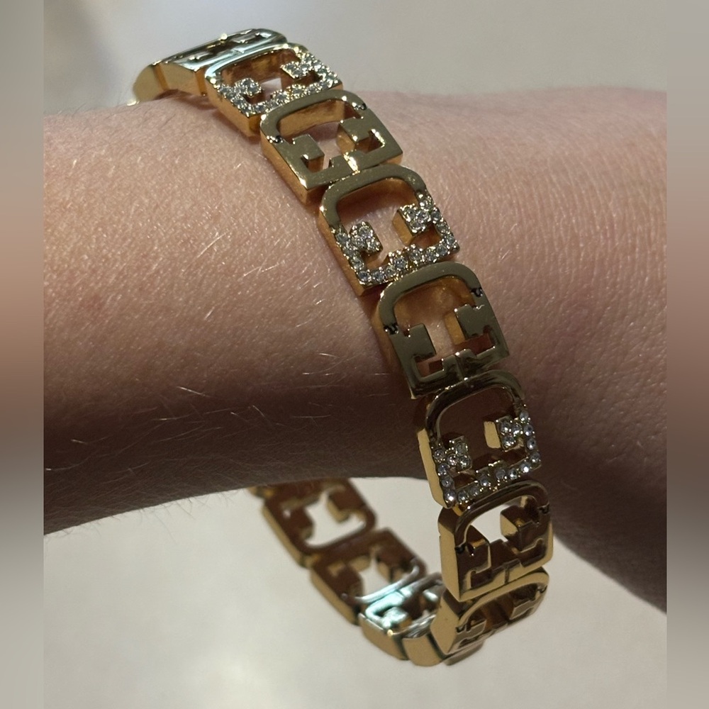 Furla Logo Bangle 10K Gold Plated With Swarovski Crystals - Picture 3 of 5